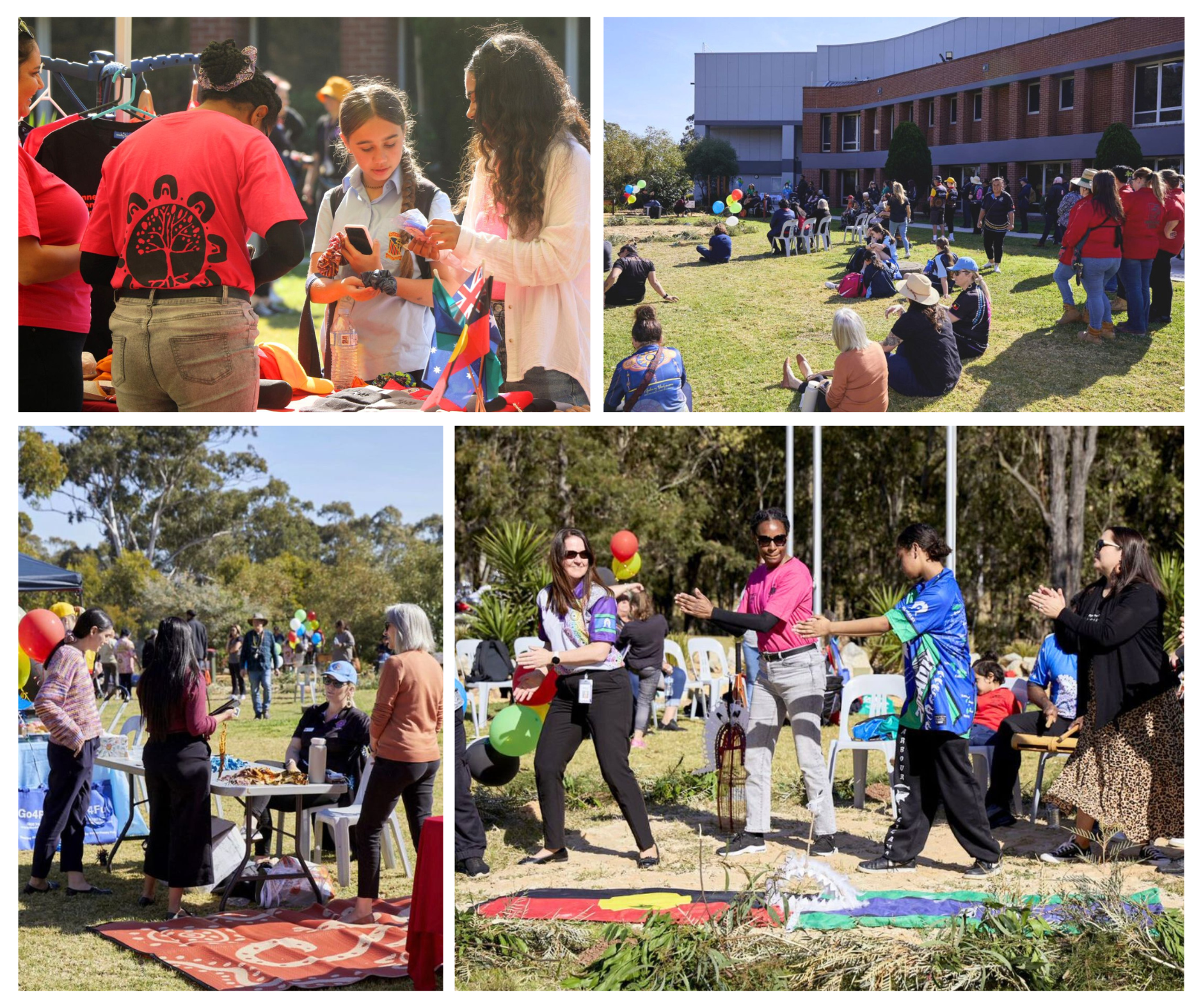 Collage of images showing people having fun outside at a festival day