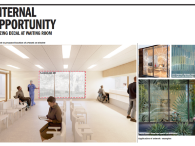 Artist impression of waiting hospital waiting room with placeholder glazing decal art